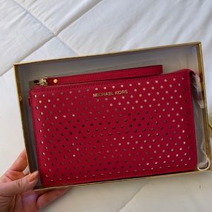 Michael Kors Gusset Wristlet Leather Clutch